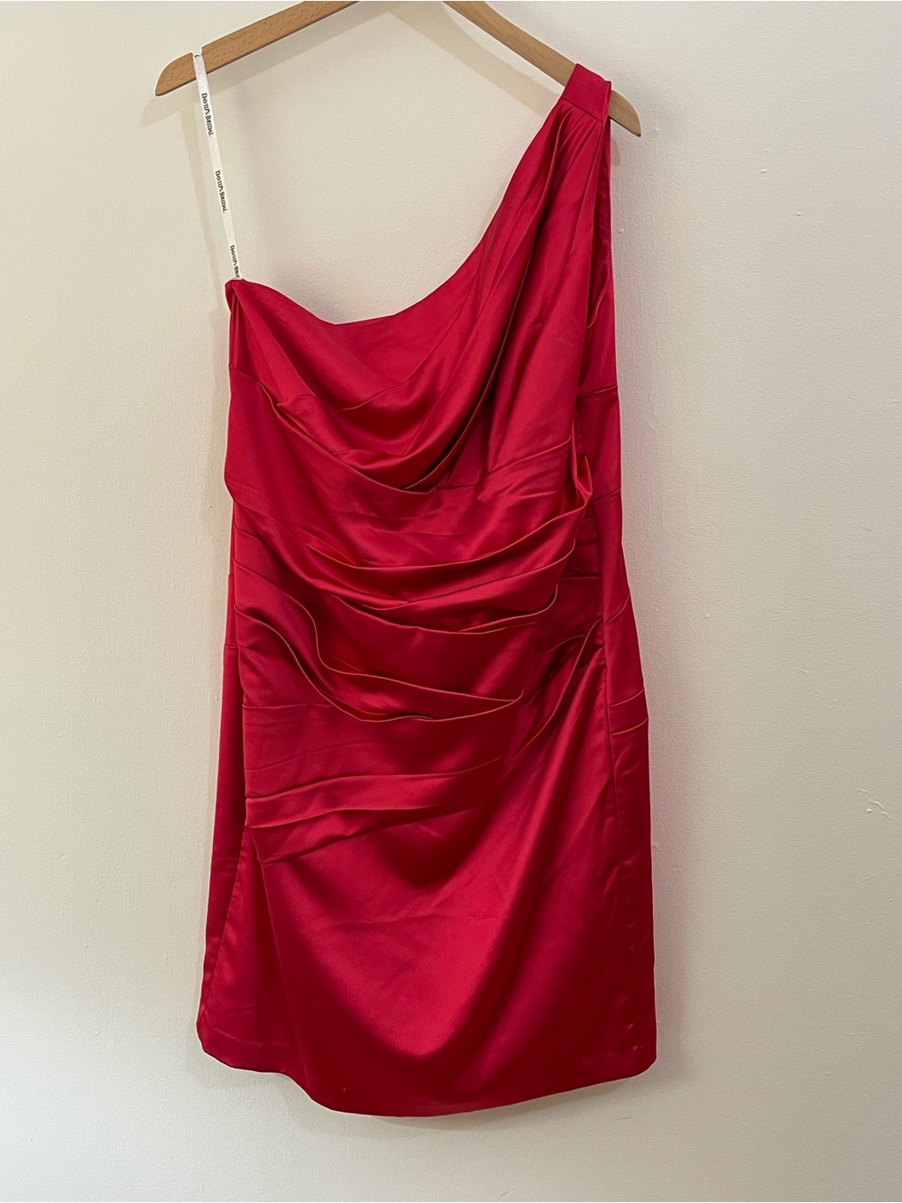 David’s Bridal One Shoulder Stretch Satin Dress Punch Pink Size 16